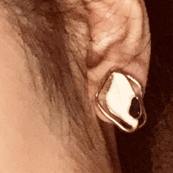 “Creamy Puddles” Artistic Artsy Art Deco Navy Blue Swirl Metallic Gold Wavy Stud - Picture 11 of 14